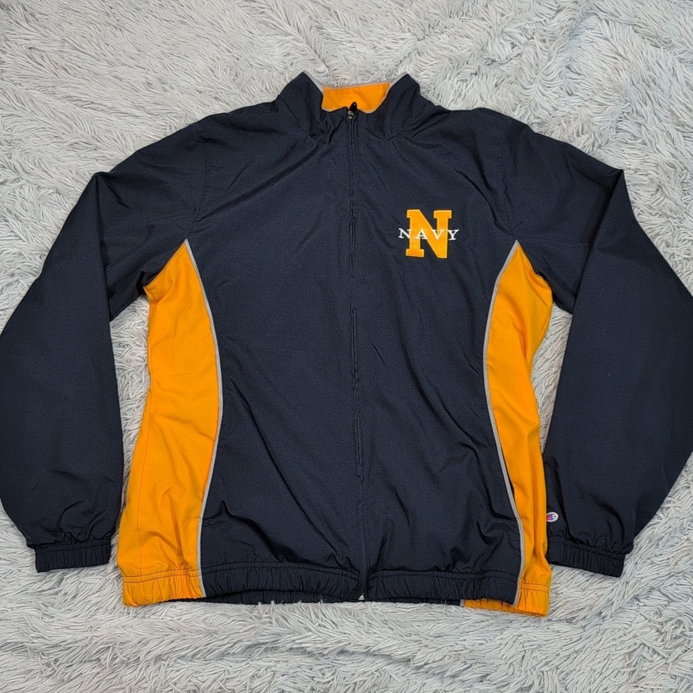 Navy Jacket M Blue Windbreaker Champion Pockets Zip Up Athletic University